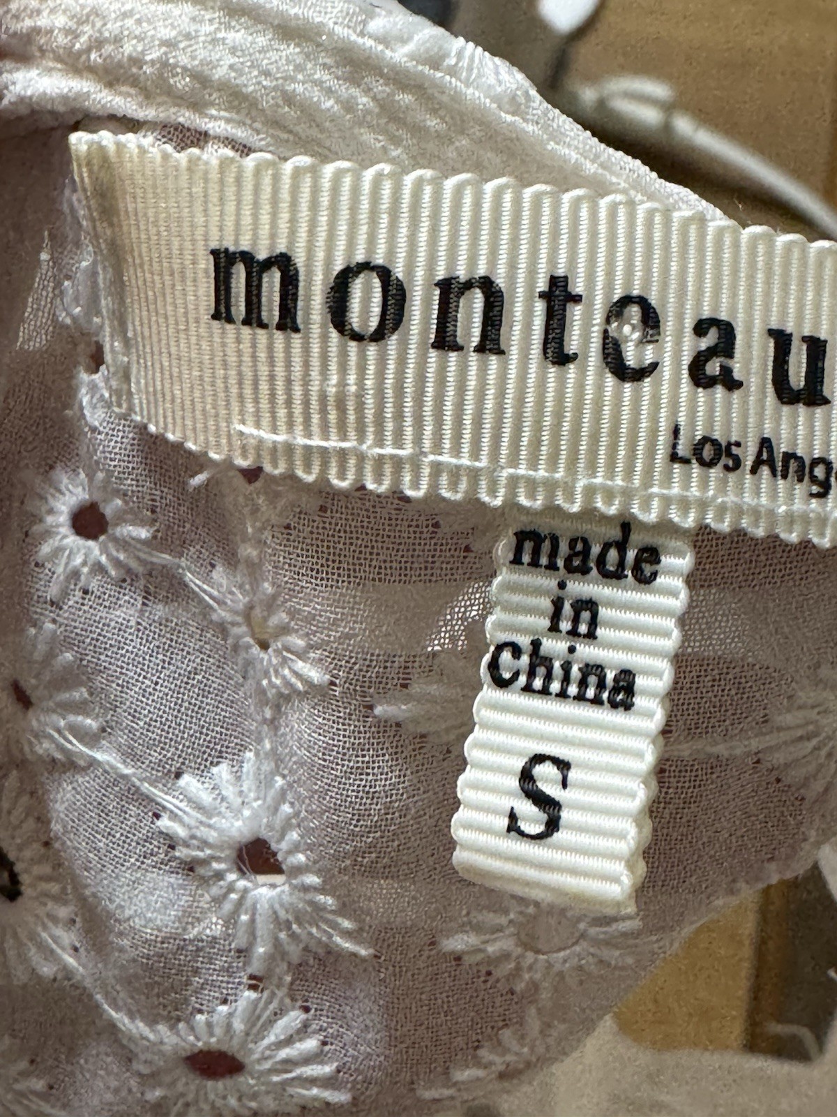 Monteau Los Angeles Womens S White Eyelet Lace Ruffle Sleeve Blouse Top