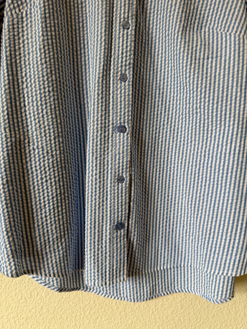Joan Rivers Womens Seersucker Shirt Blue White Stripe Button Down SP