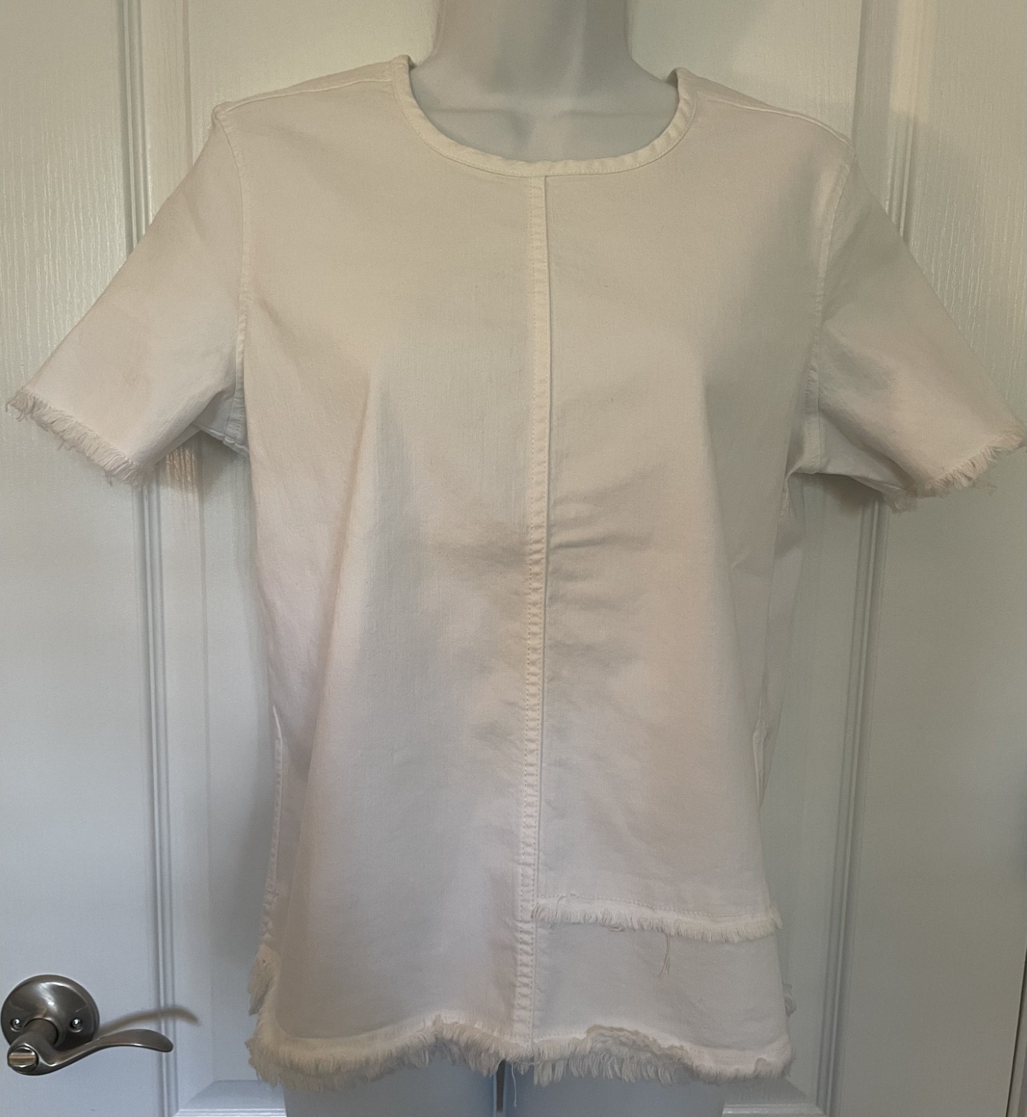 NWT $158 AG Adriano Goldschmied Tawny Raw Denim White Top SMALL