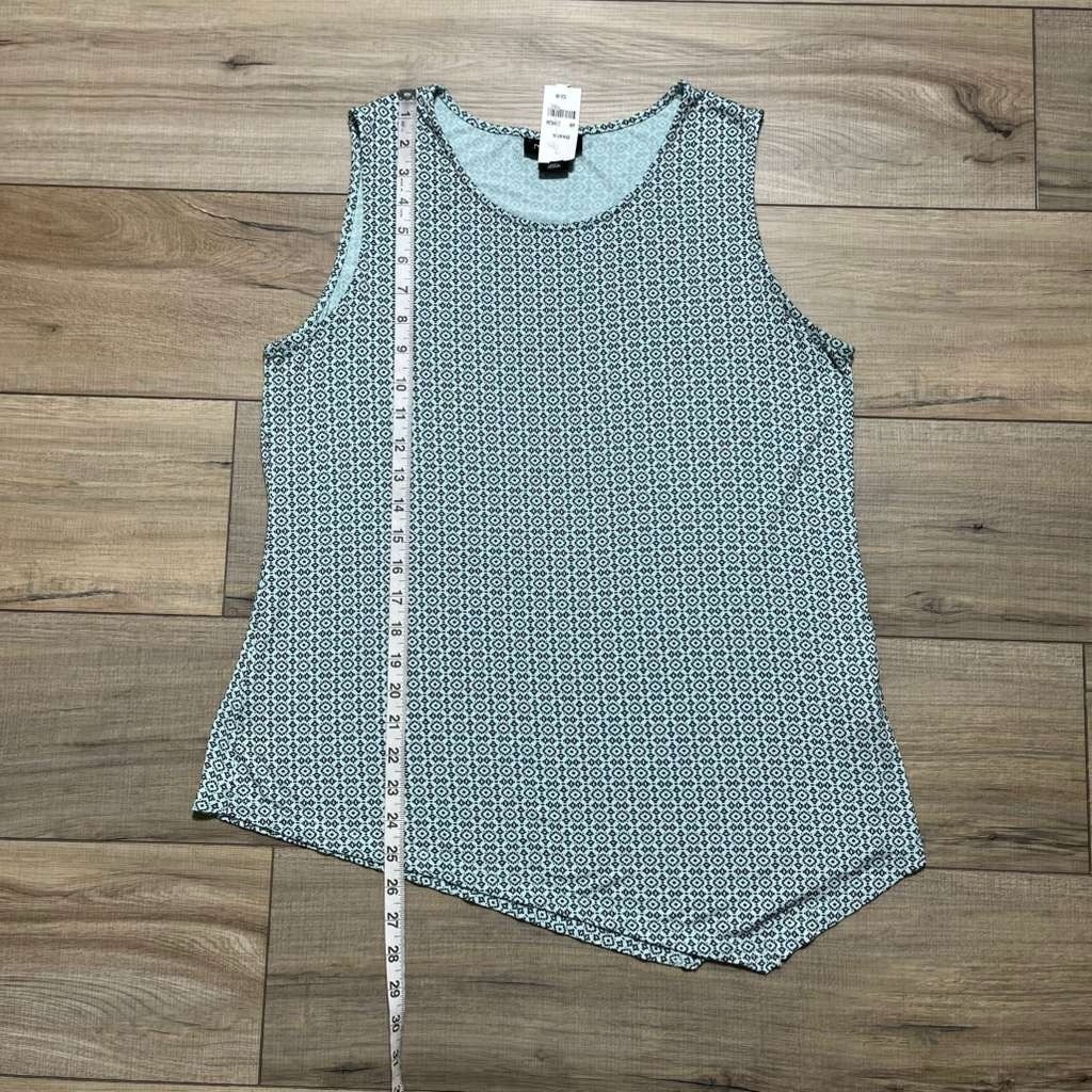 Nue Options Womens Asymmetrical Hem Printed Tank Top Size Large Green Mint Black