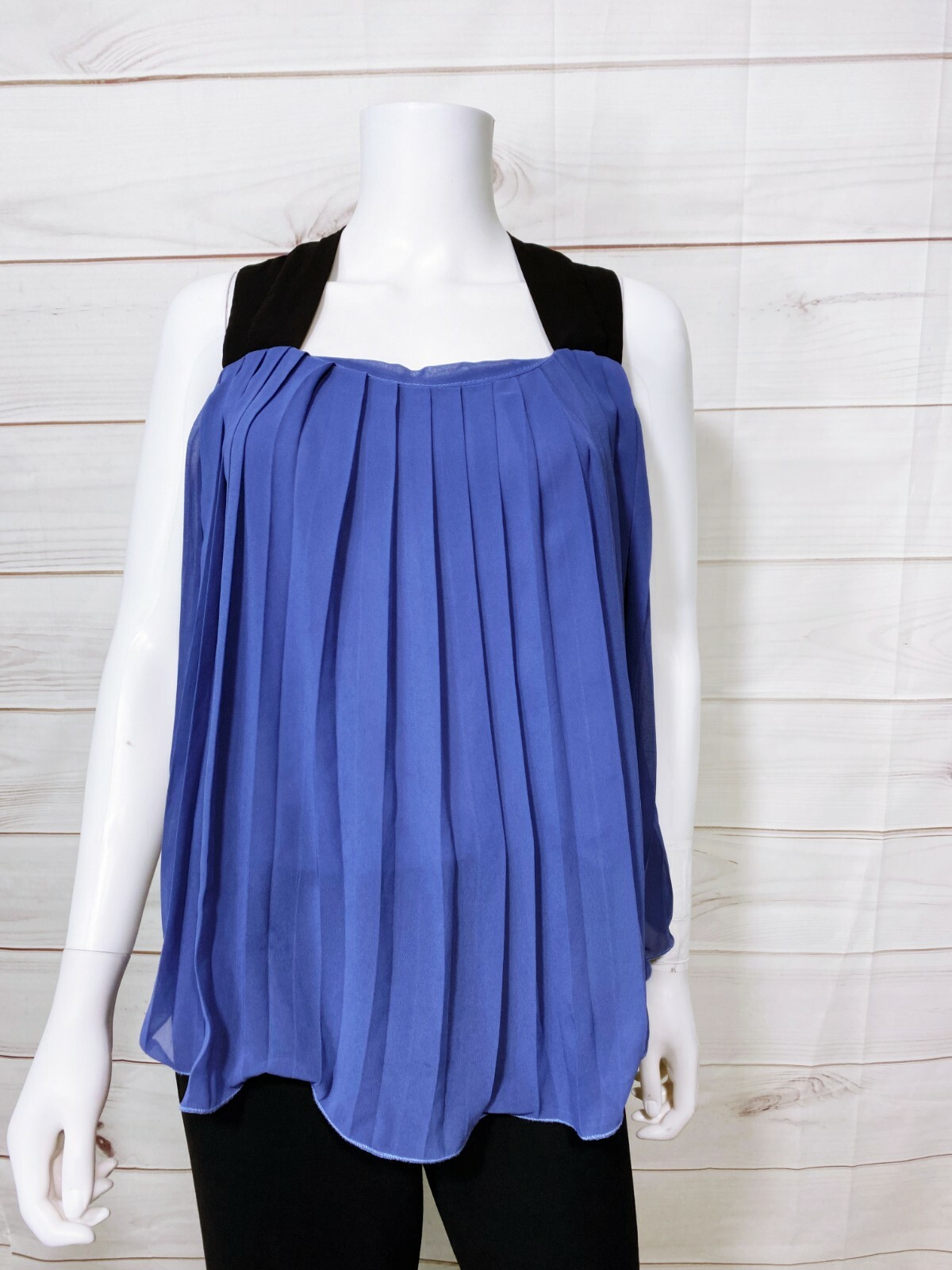 Z&H Tab CP Designed By Korea Womens Top Size S Blue Pleated Sleeveless