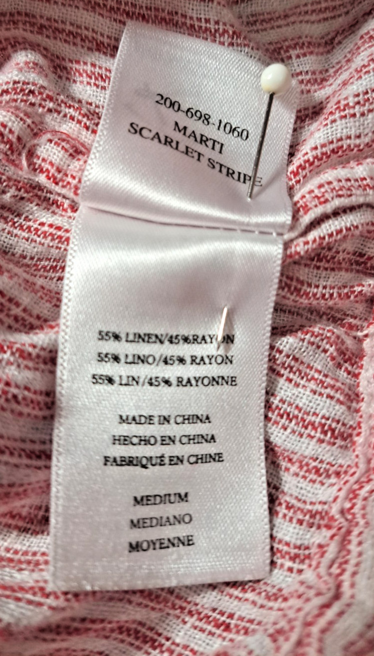 Rails Blouse Shirt! Medium Red White Striped Drawstring Linen Marti Scarlet
