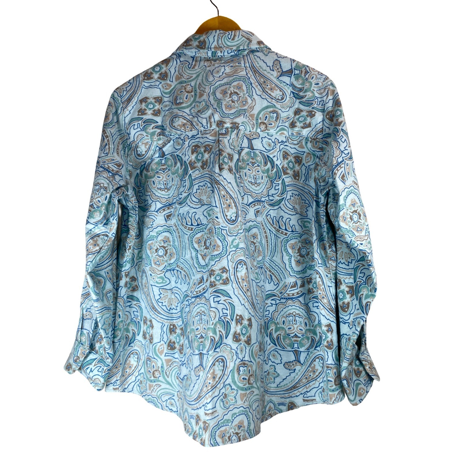 American Sweetheart Womens Blue Paisley Snap Button Western Shirt Large