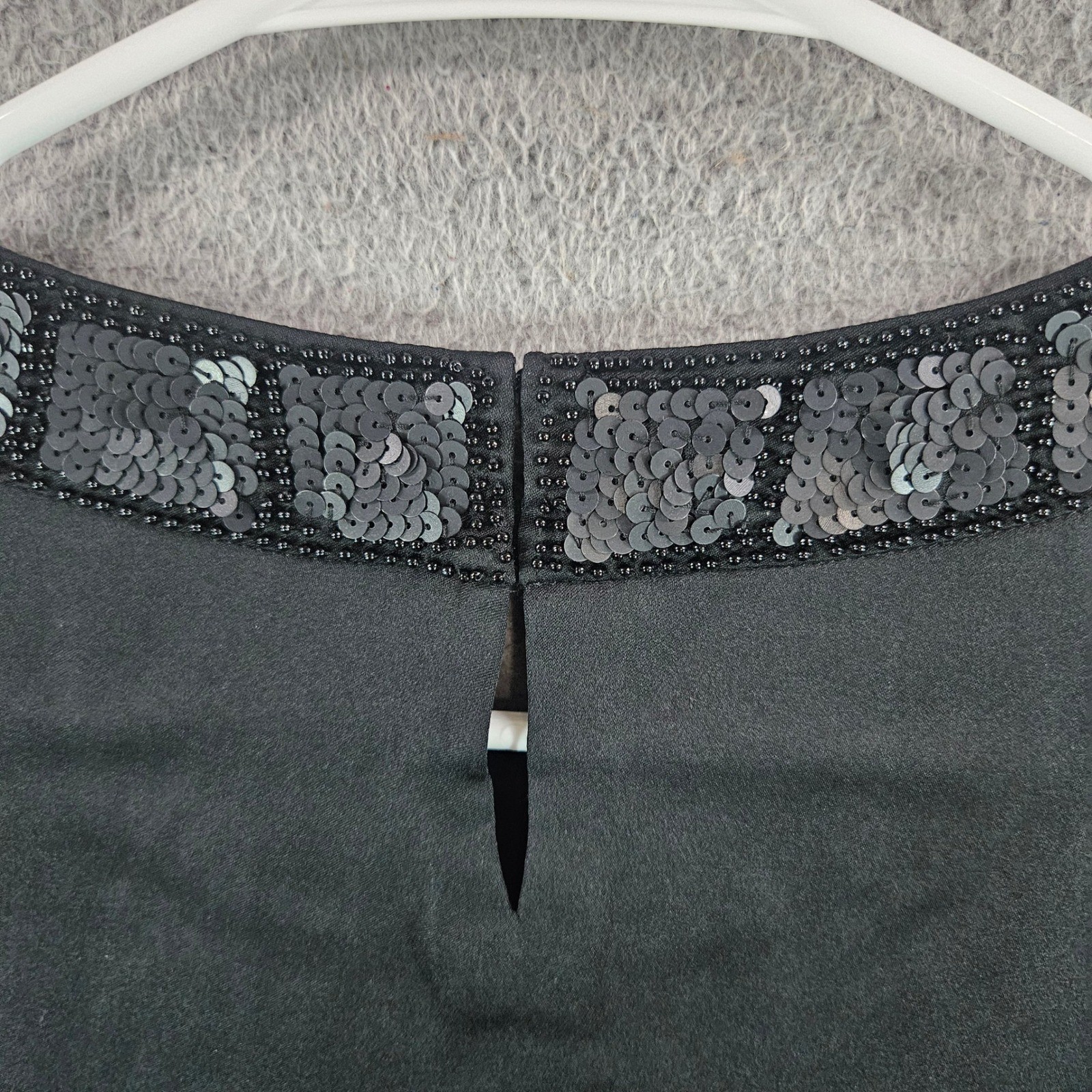 Talbots Petites Black Silk Blend Sequin Beaded Neckline Blouse Top 2P Womens