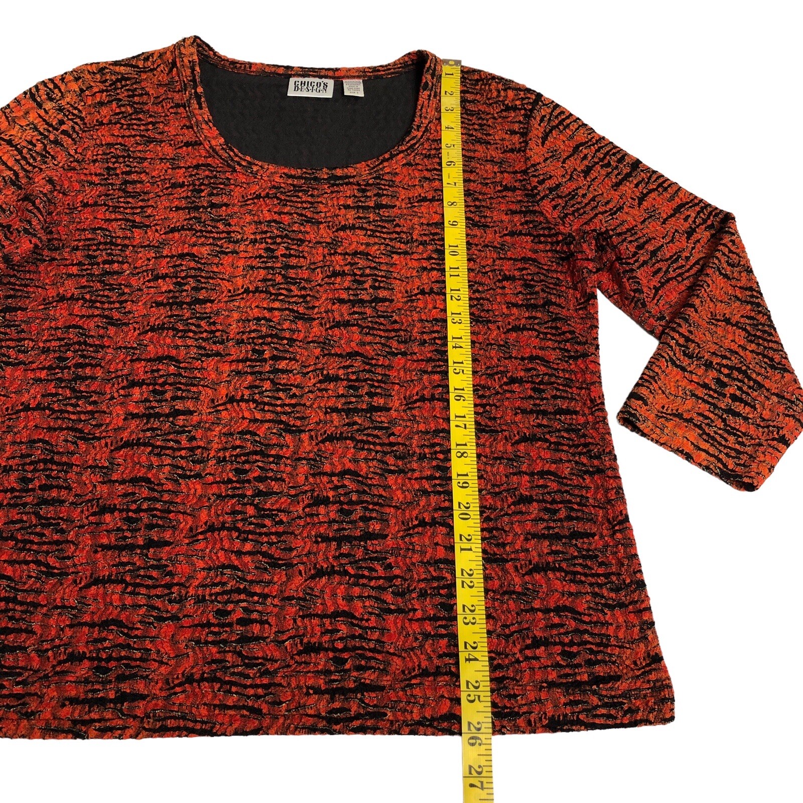 Vintage 90s Chicos Design Top Women XL Stripe Textured Stretch 3/4 Sleeve Retro