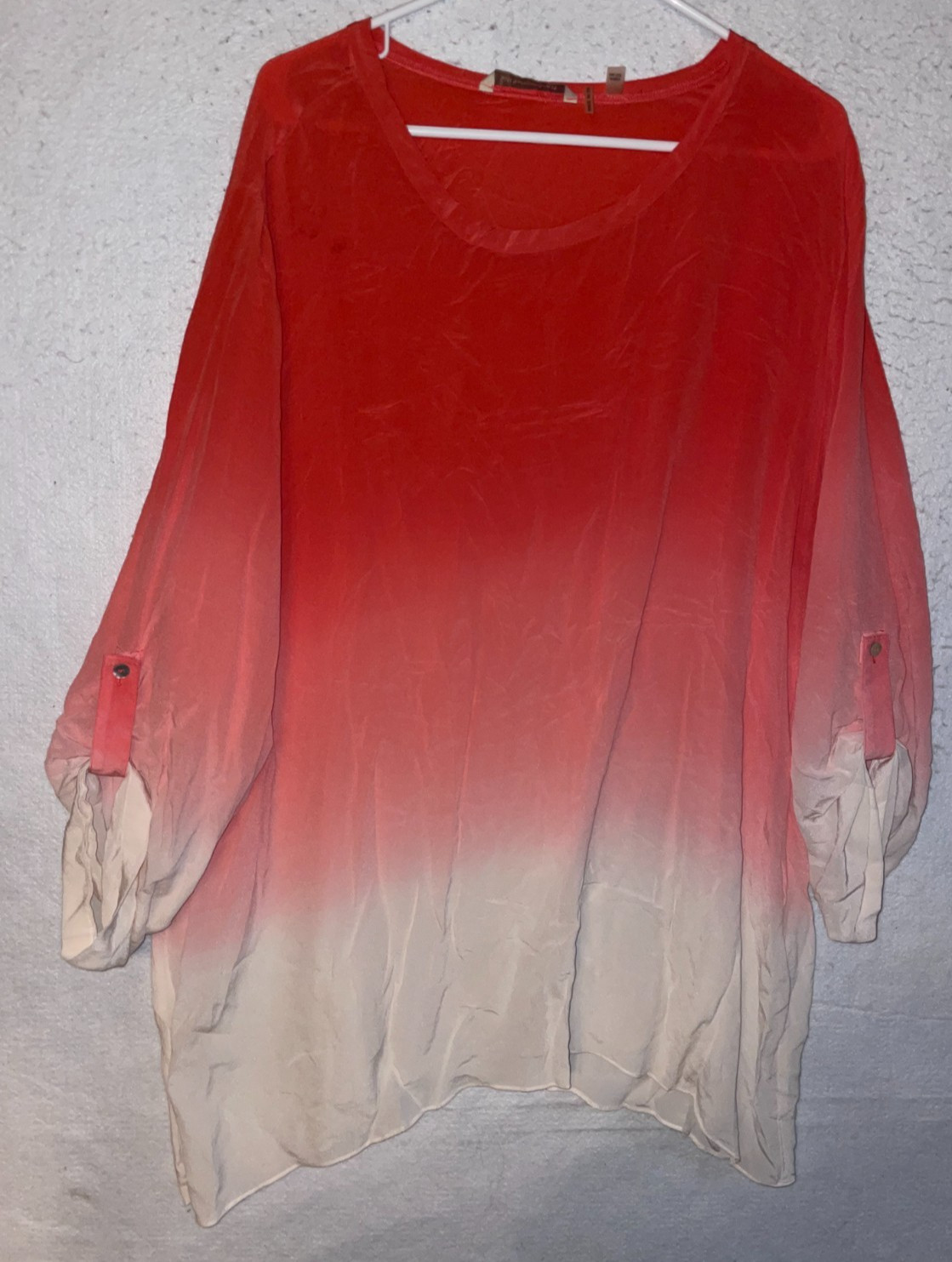 Soft Surroundings 100% Silk One Size roll tab sleeves flowy ombré coral pink
