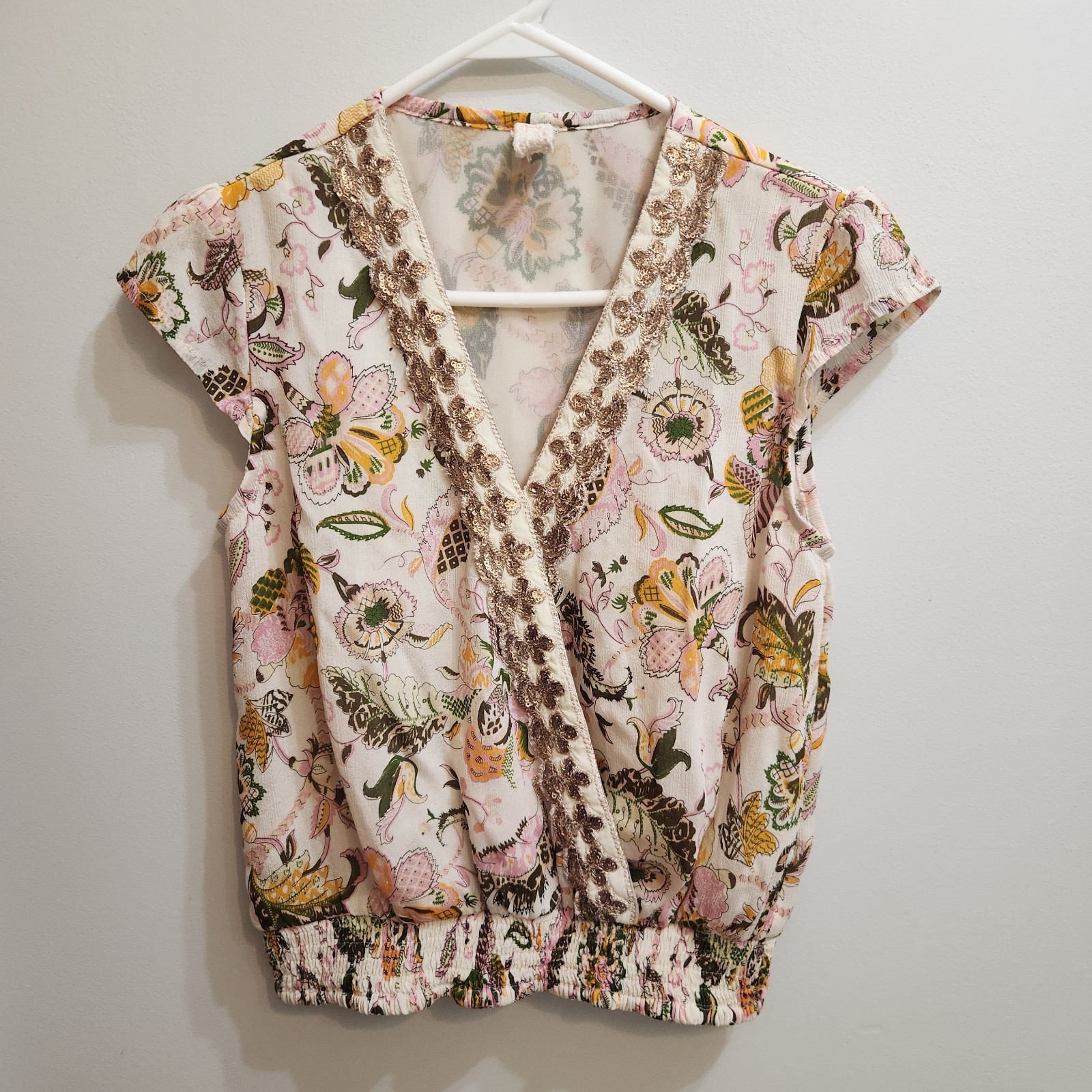 NKN NEKANE Floral Top Size Small With Golden Embroidery
