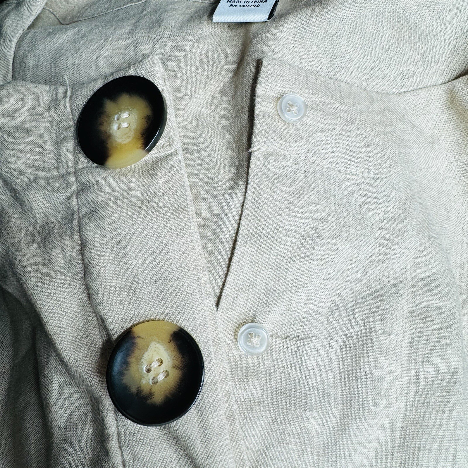 Peck and Peck Womens Linen Blend Tunic Top Sz L Henley 3/4 Sleeves Large Buttons