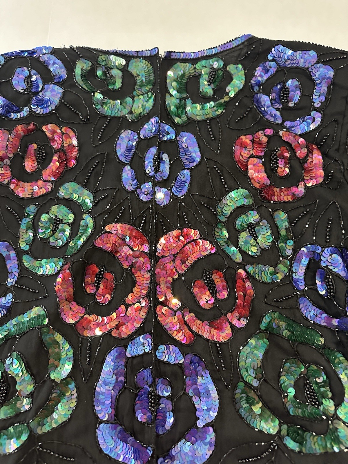Vintage Stenay Sequins & Beaded Flower Shirt 100% Silk XL