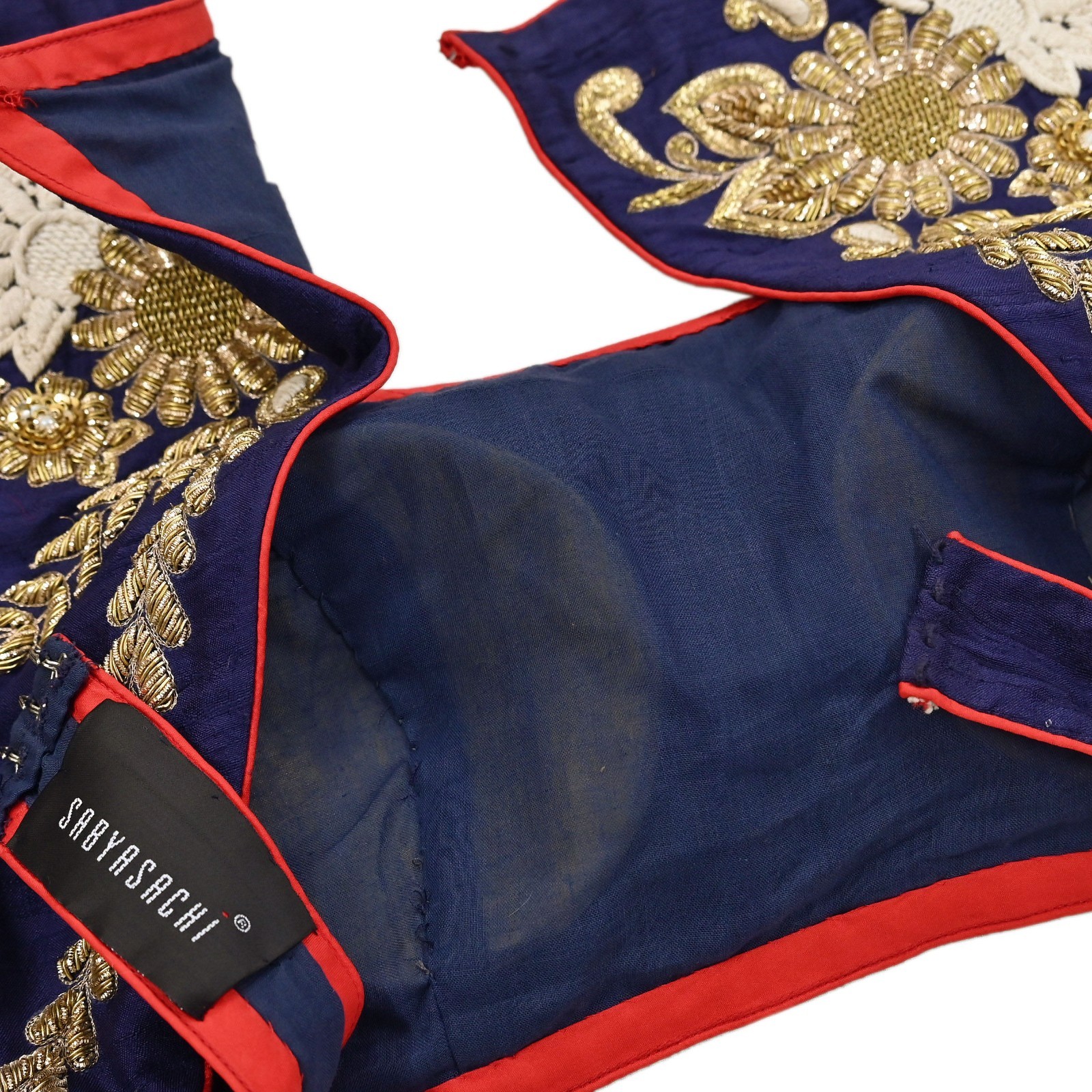 Indian Vintage Heavy Blue Raw silk Hand Embroidered Designer Sabyasachi Blouse