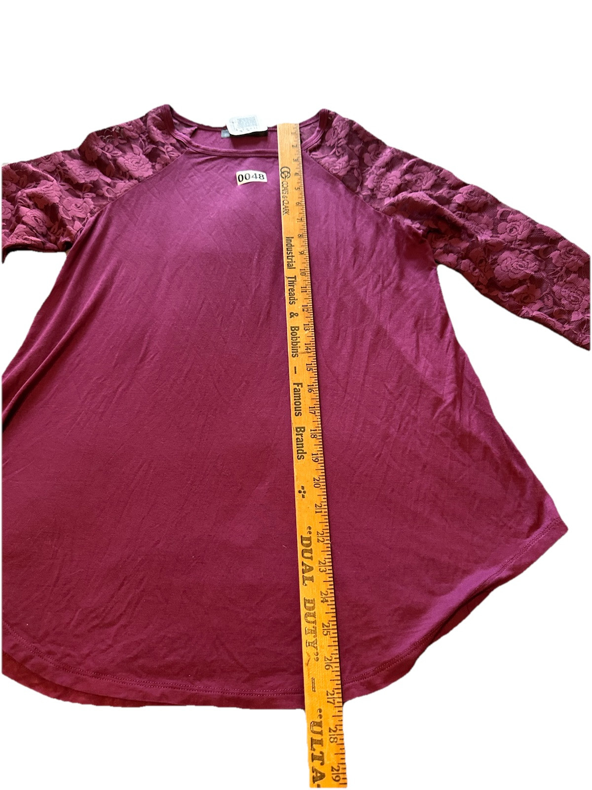 Burgandy Sheila Rose Tunic Top Size L Long Lace Sleeves New