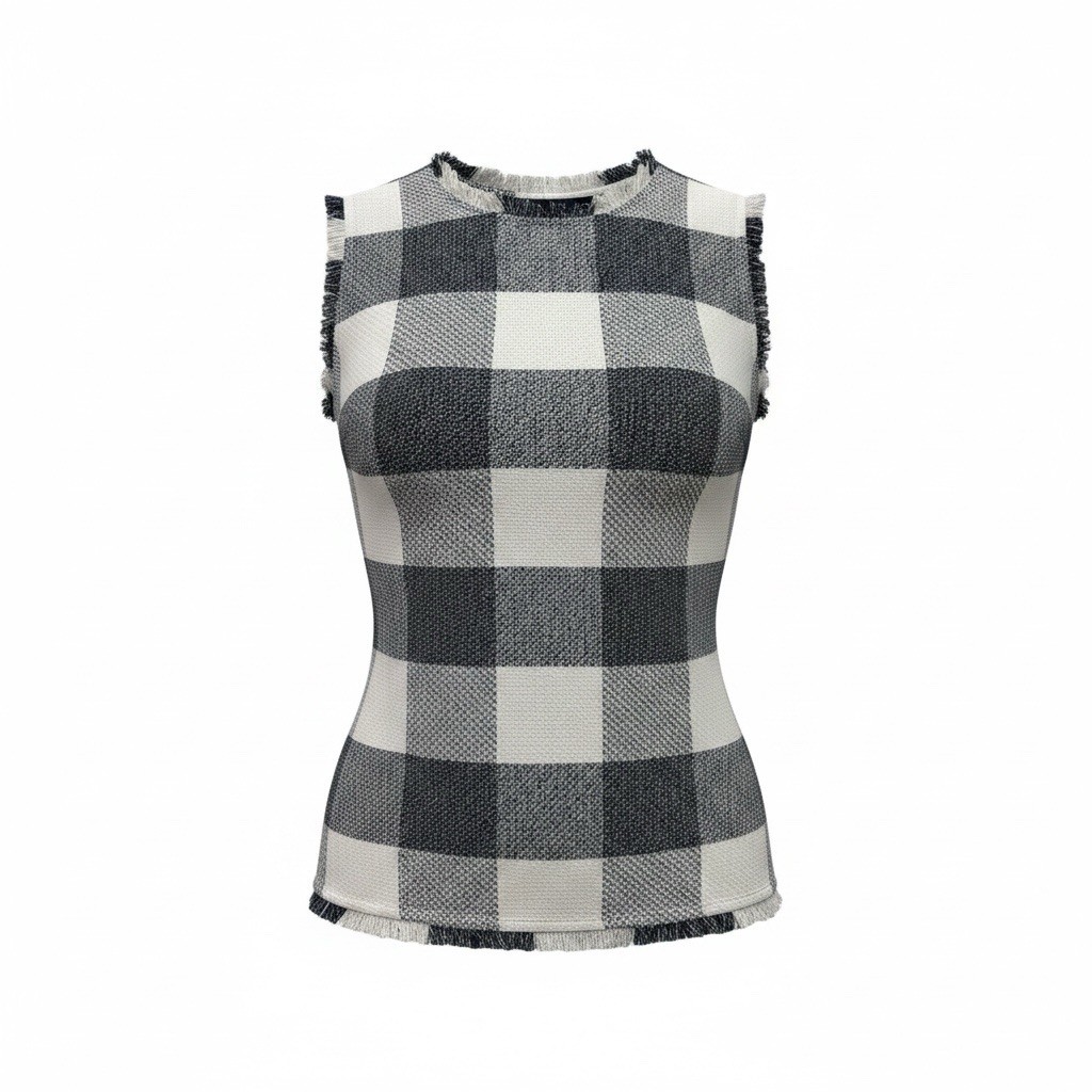 Banana Republic Tank Top Gingham Tweed Women Size M Navy Blue And White