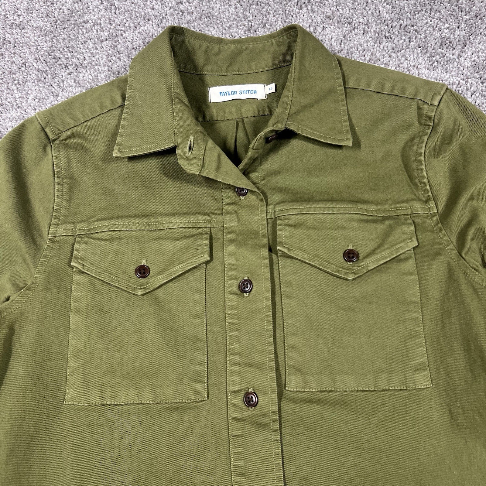 Taylor Stitch The Trench Shirt Dress XS Military Utility Army Green Cotton Top