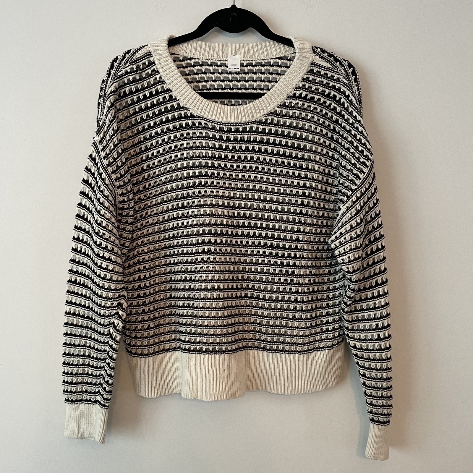 Old Navy 100% Cotton Crochet Granny Stripe Knit Top Size L Boho Coastal Cottage