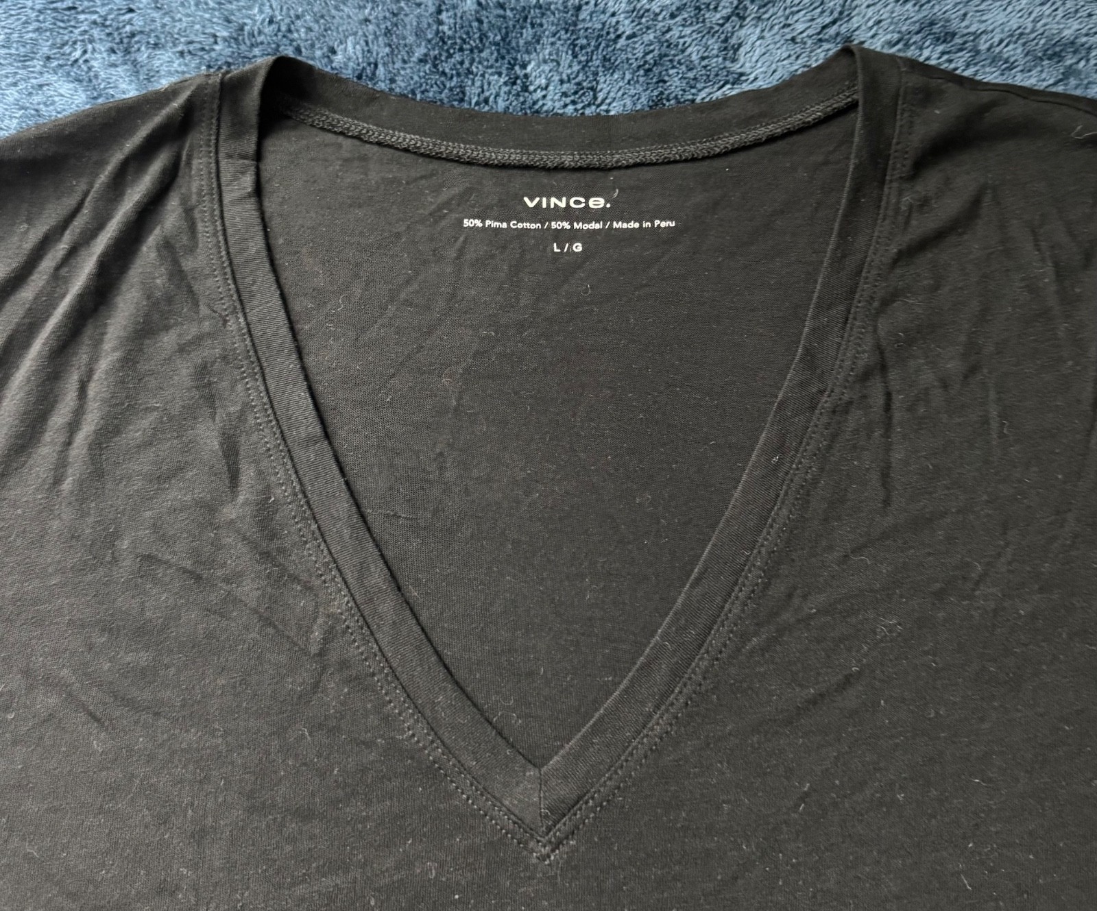 Vince Womens Basic V-Neck Short Sleeve Pima Cotton T-Shirt Black Size Large NWOT