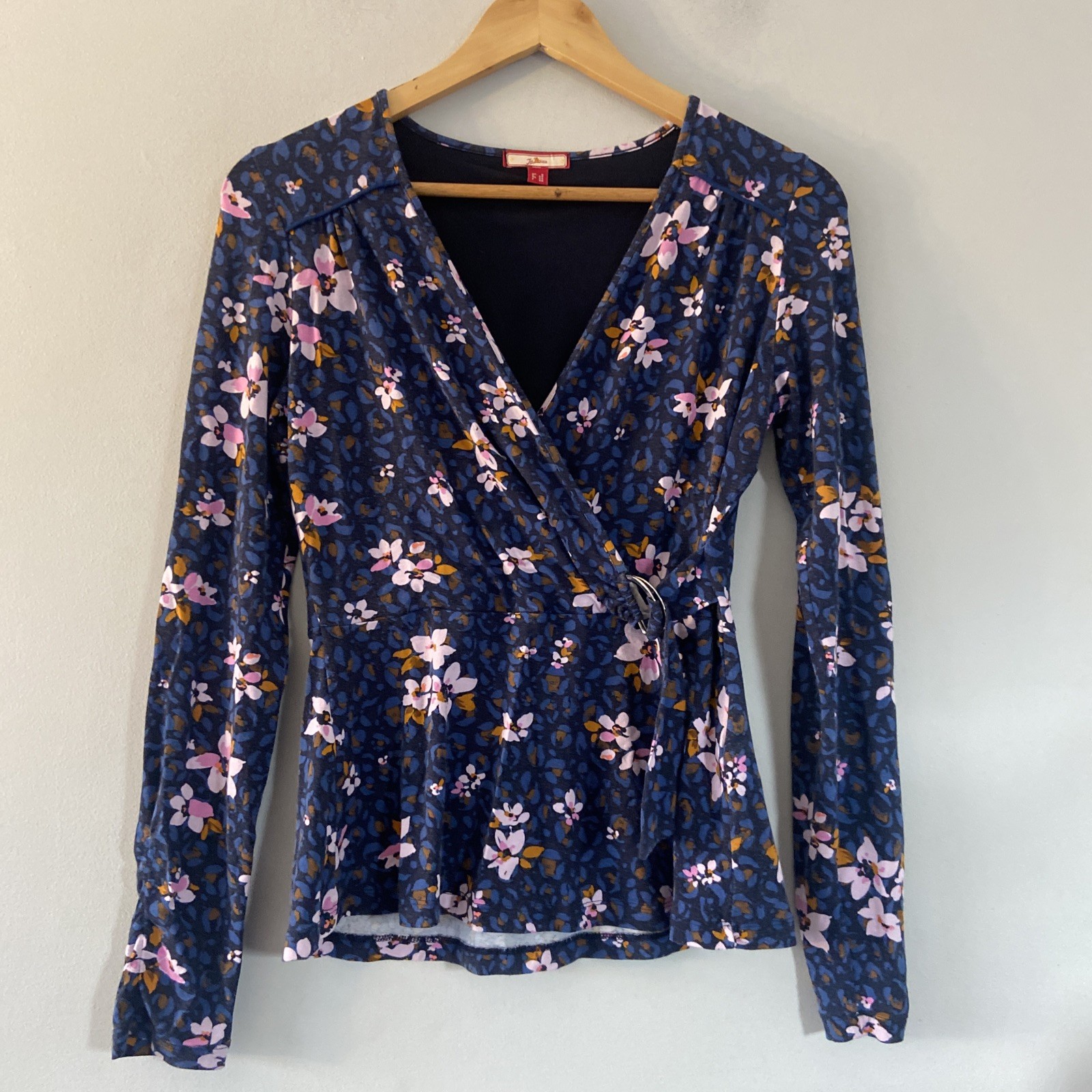 Joe Browns Womens Top Size 8 Floral Wrap Style Blue Long Sleeve