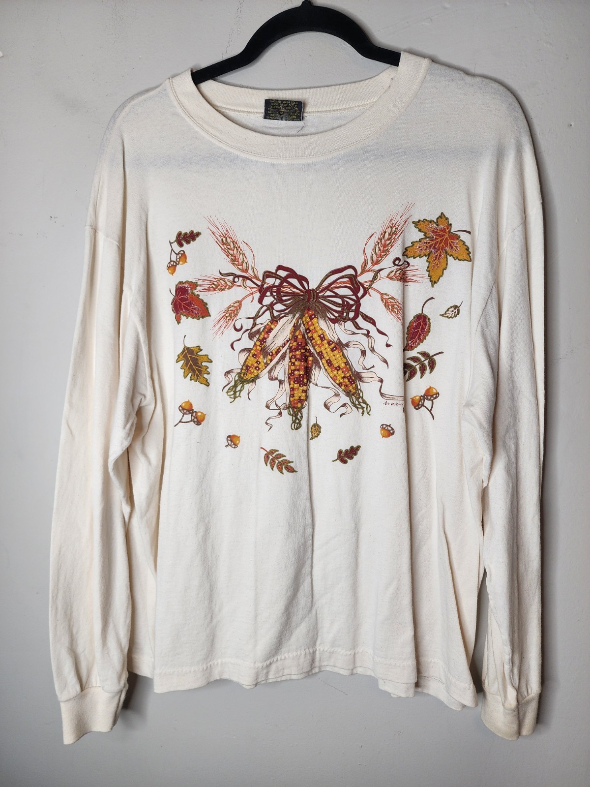 Vintage 90s Womans Thanksgiving Fall Autumn Longsleeve Shirt Size Large