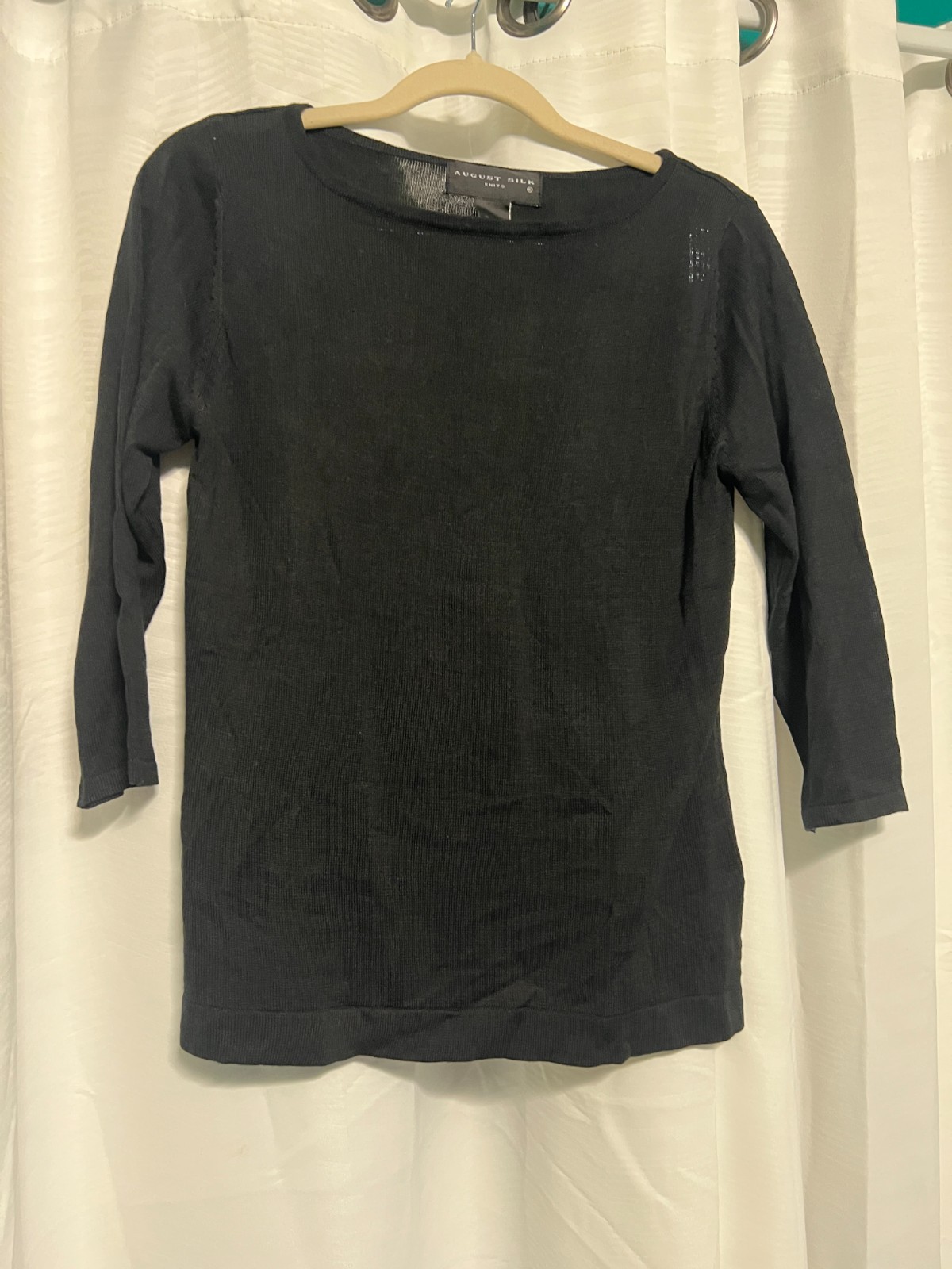 August Silk Women’s Medium Black 100% Silk Knit Top Minimalist Capsule Wardrobe