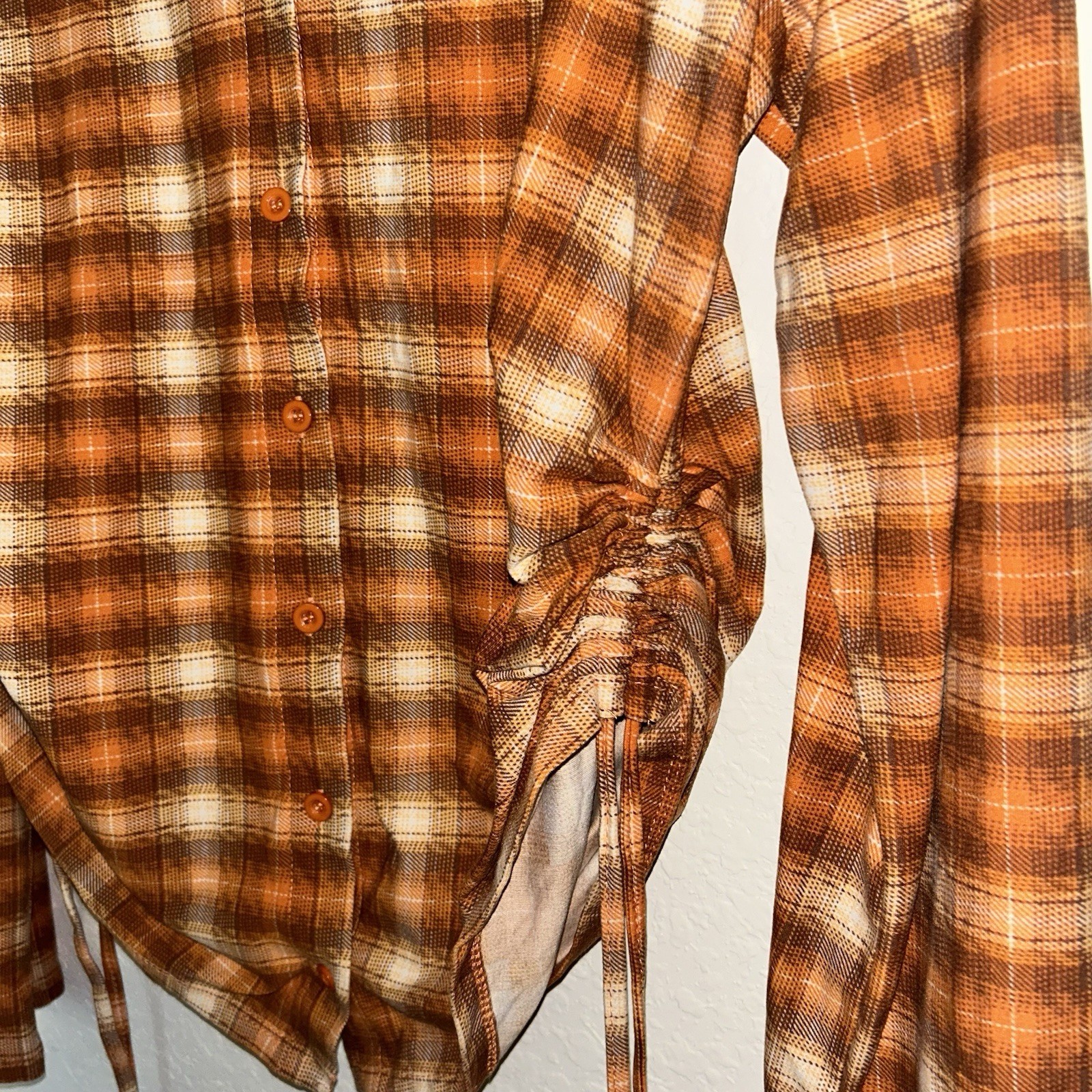 No Comment NY LA Orange Multicolor Polyester Spandex Long Sleeve Button Up XL
