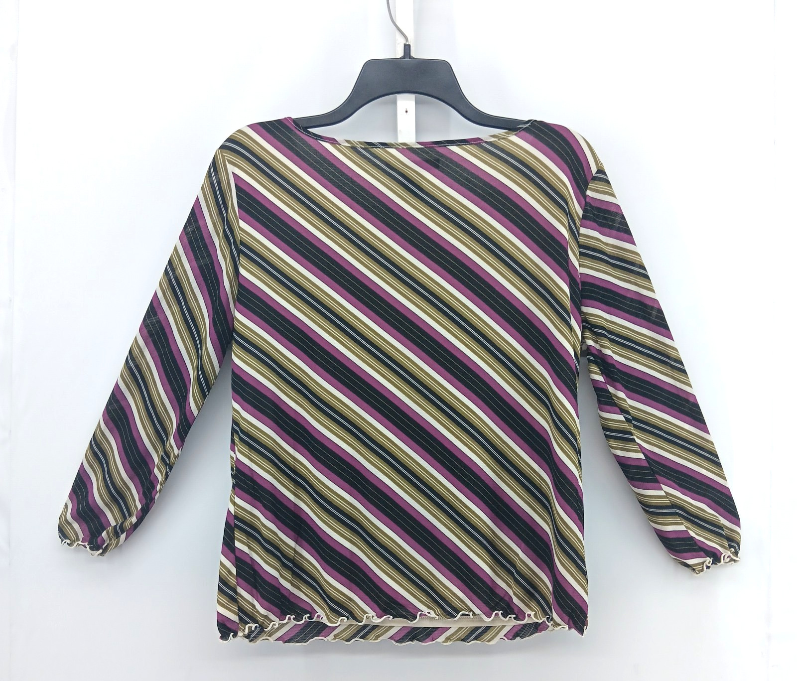 Apostrophe Blouse Women Large Multicolor Diagonal Striped 3/4 Sleeve Lined Top