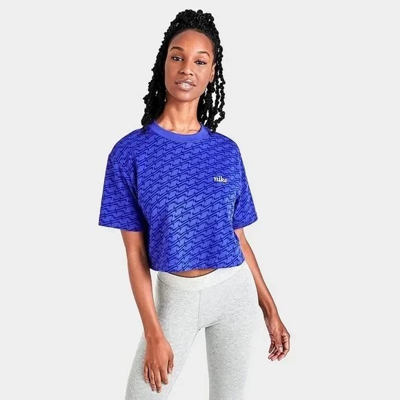 NIKE Sportswear Icon Clash Crop T-Shirt Tee Blue DQ6511-430 Women’s Size X-Large