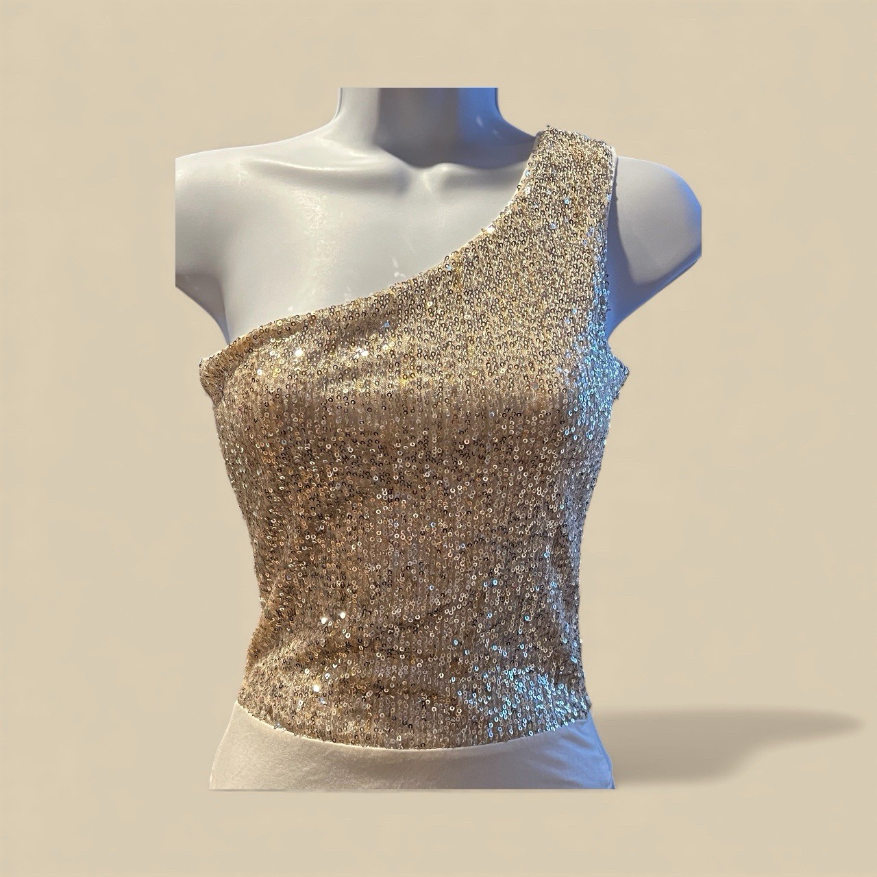 Superdown Remi One Shoulder Bodysuit Gold Sequins Button Snap Size XS