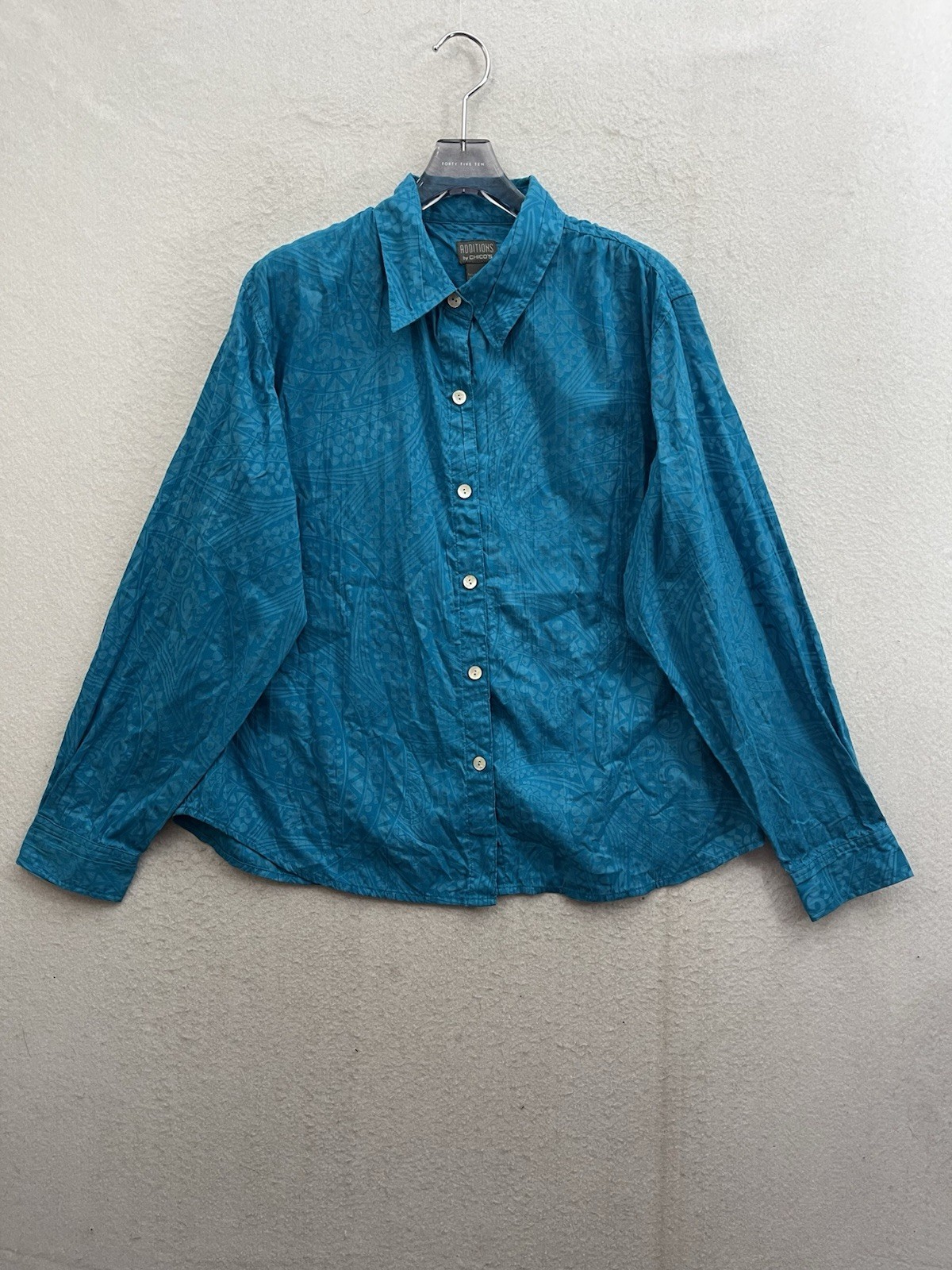Additions By Chico’s Top Women’s 2 Blue Paisley Button Down Office Corporate