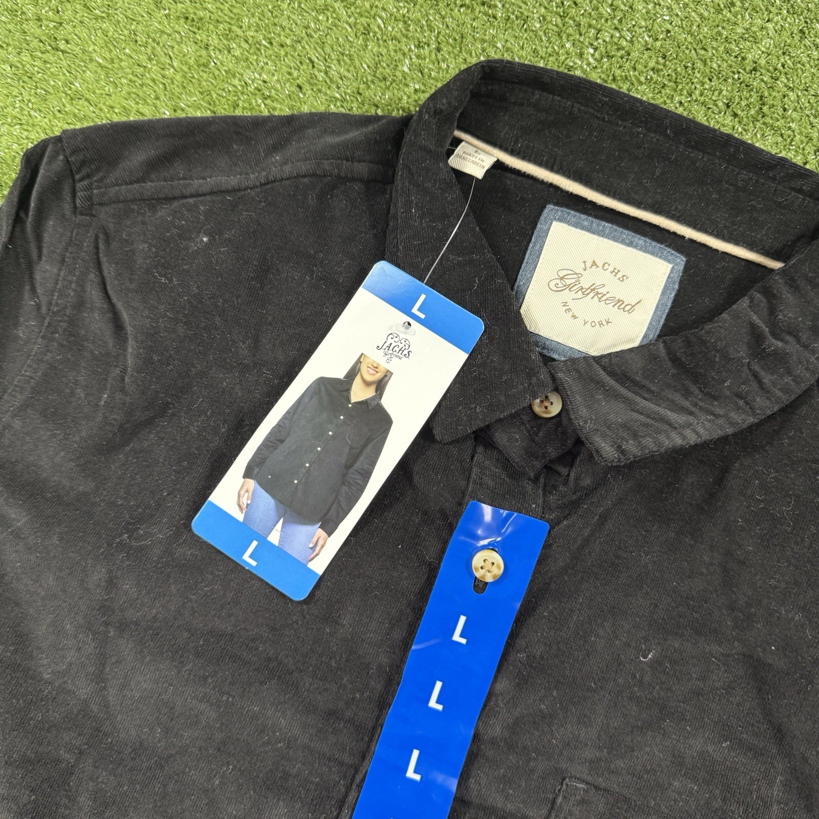 Jachs Girlfriend Women’s Black Corduroy Button Up Shirt Size Large – New