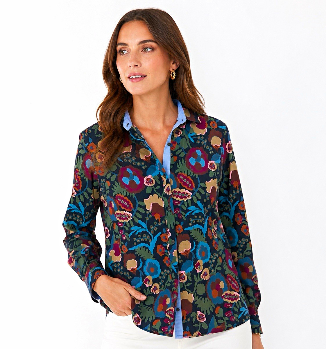 J. McLaughlin Floral Button-Up Shirt | Dark Academia Boho
