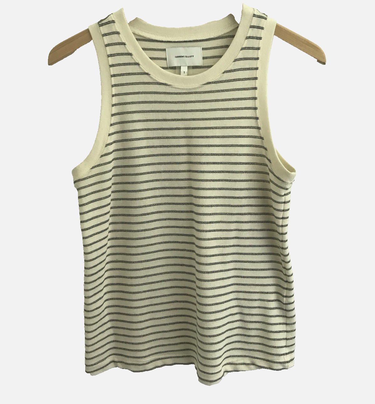 Current Elliott Ivory Black Metallic Striped Knit Tank Top Sz S/M Stretch Preppy