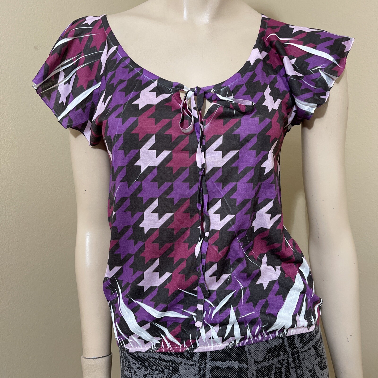 Women’s Violet Rayon Casual Stretch Tied Elastic Waist Size S Blouse Top
