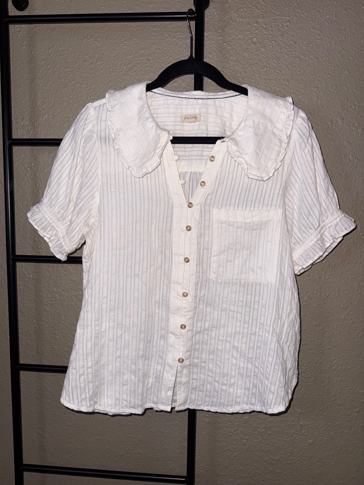 Pilcro White Cotton Button-Up Blouse, Size L