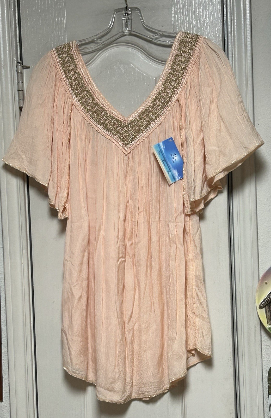 Greek Goddess Flowy Pretty Peach & Gold Top-ZxZn/Zozi Sun Dream Sea-BNWT