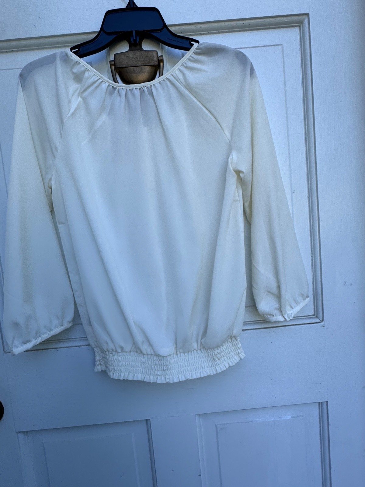 NWT The Limited Womens Ivory Semi-Sheer Peasant Blouse XS Cinched Hem Career