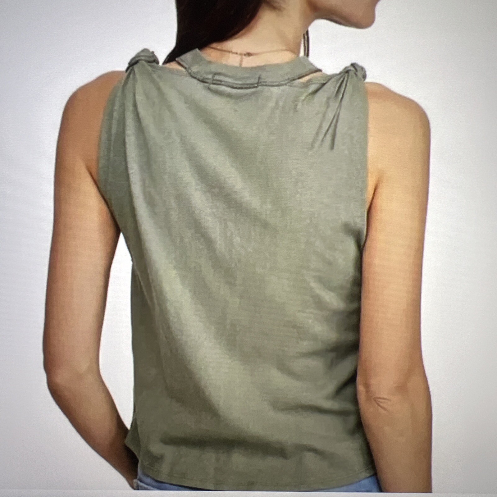 Free People The Twist Distressed Sage Green Tank Top Size Medium**