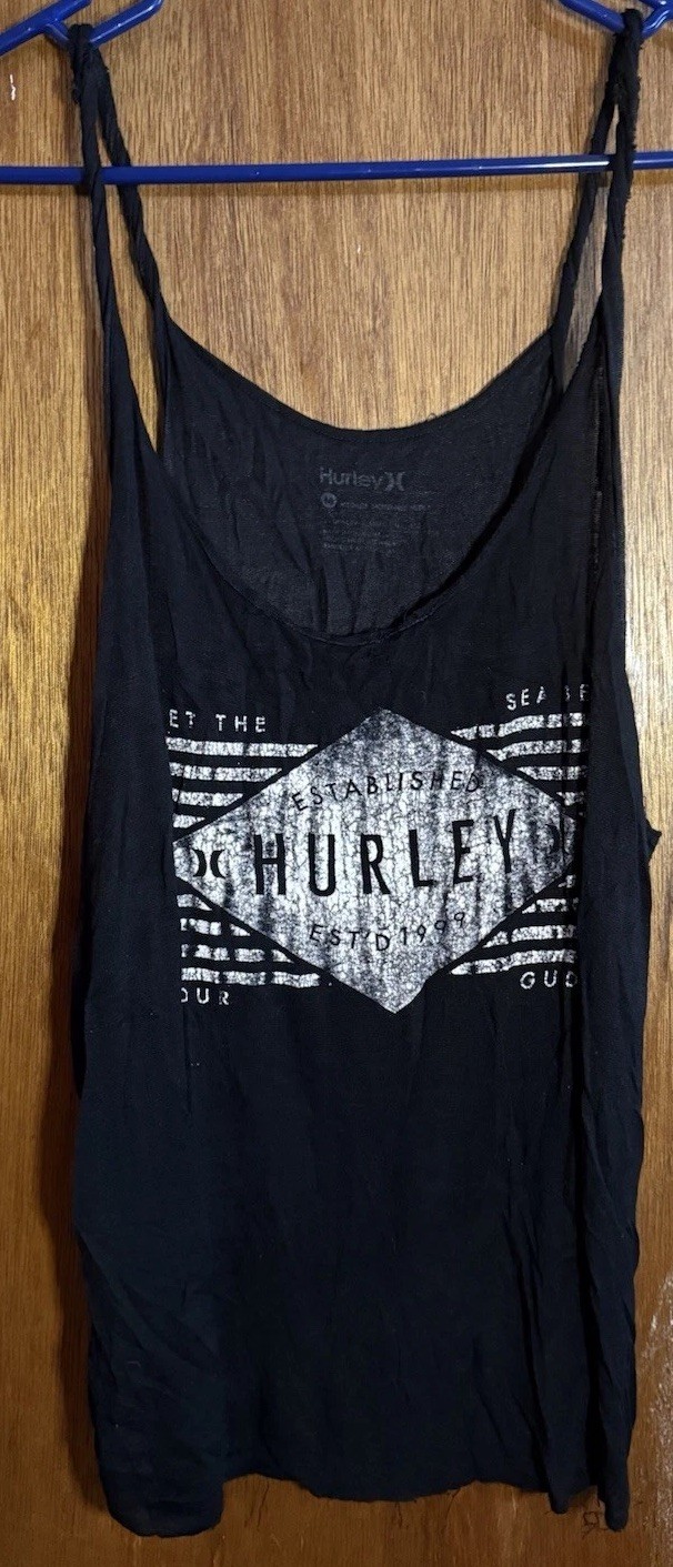 Hurley Women’s Black Graphic Logo Scoop Neck Sleeveless Tank Top M