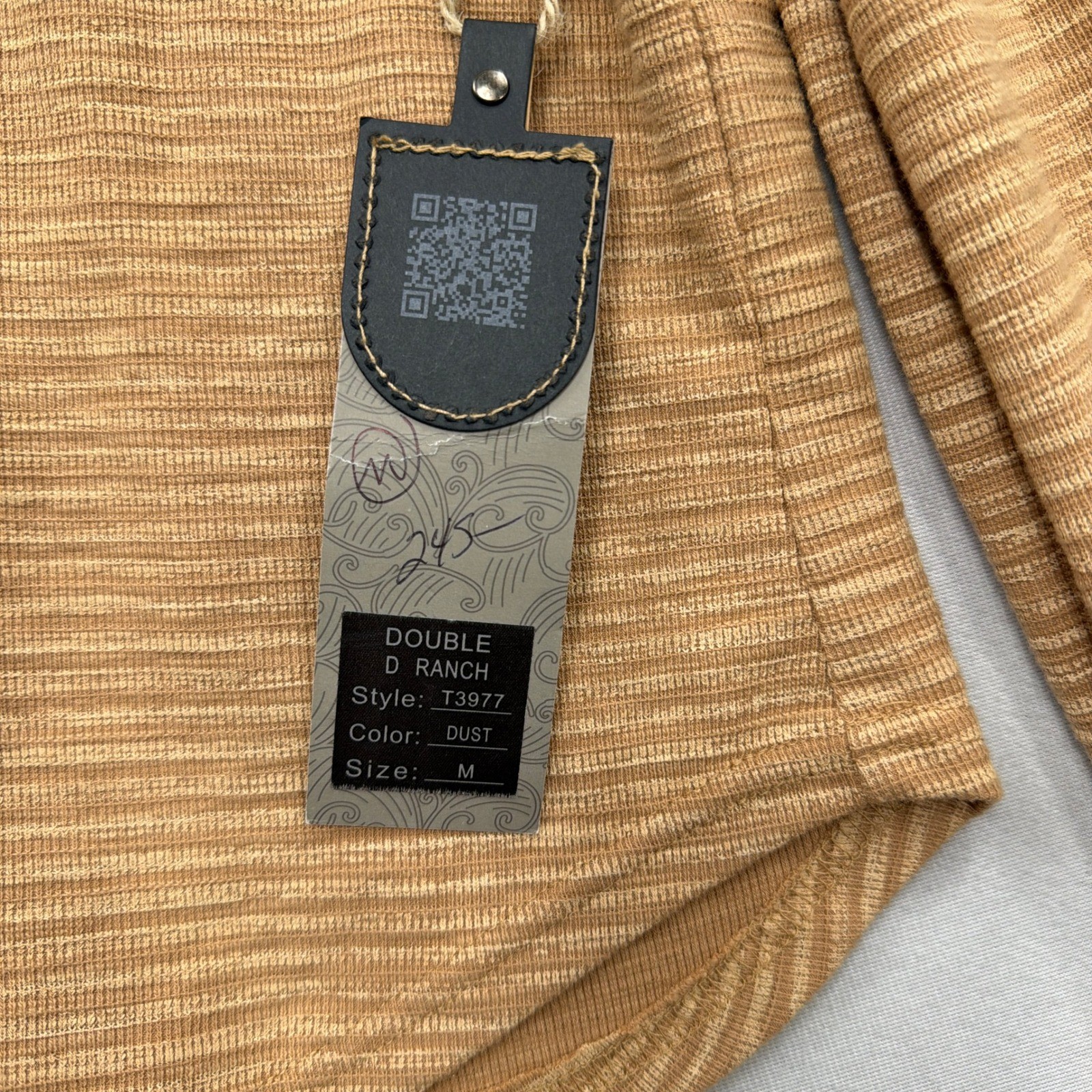 Double D Ranch Top Embroidered Beaded Cuff Stripe Dust Tan Women Size M NWT