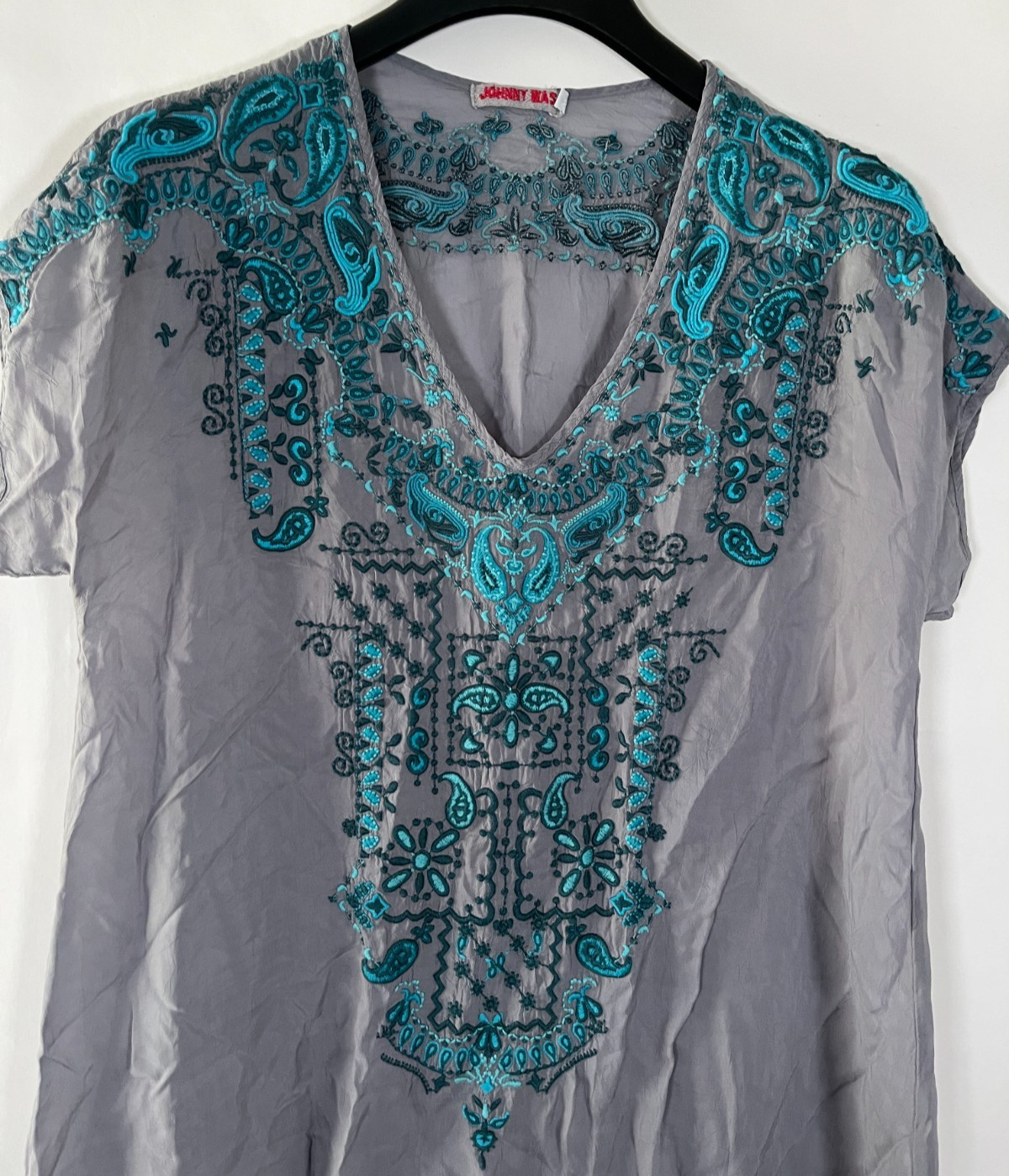 Johnny Was Top Cupra Cupro Rayon Vegan Silk XS Floral Tunic Boho Western Floaty