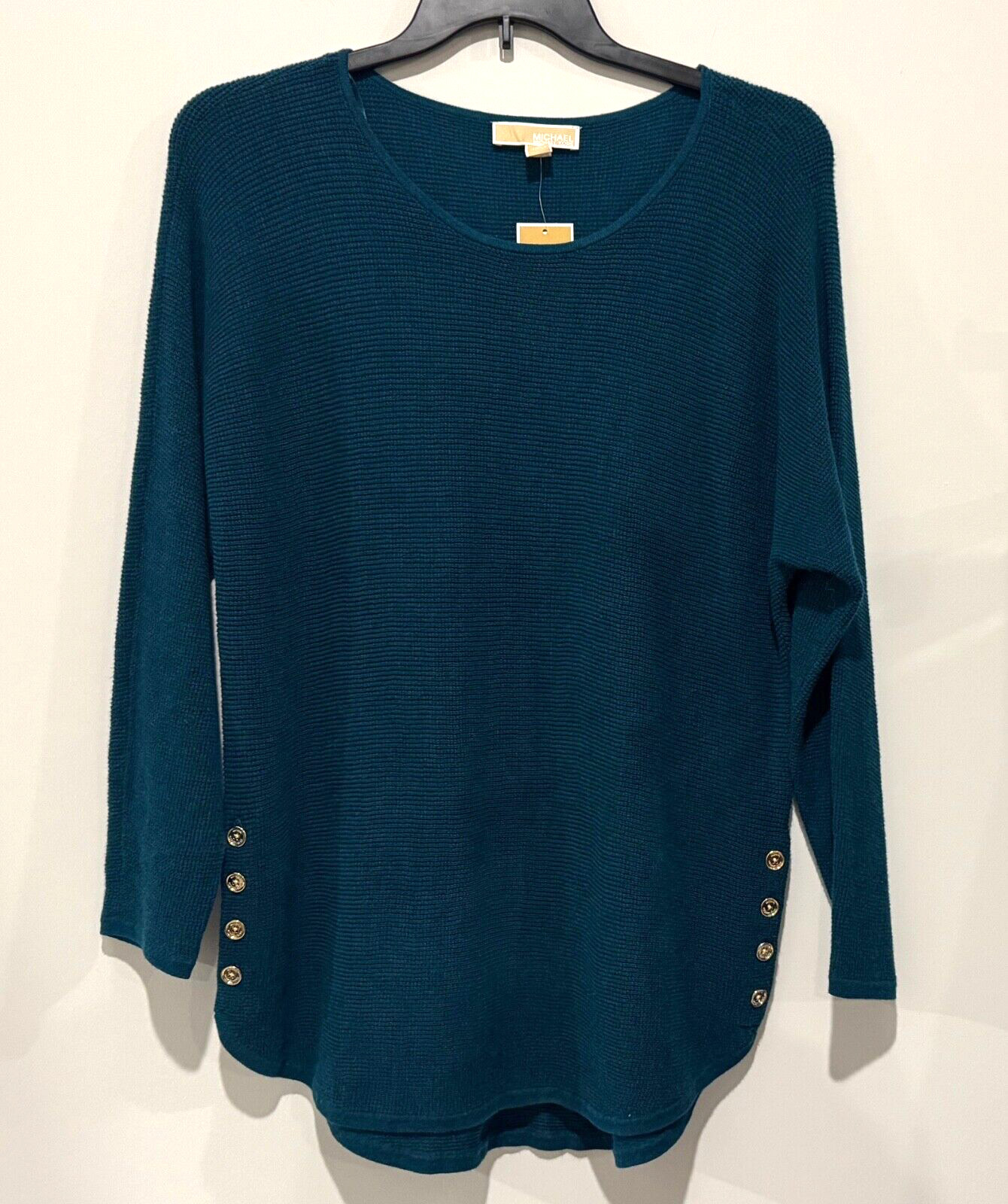 NWT Michael Kors Women’s Luxe Teal Tunic Top Button Accents Size L