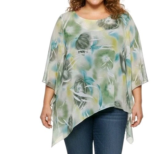 Mrs. California Women’s Blouse Hankerchief Style Hem Flared Sleeves Size 3XL
