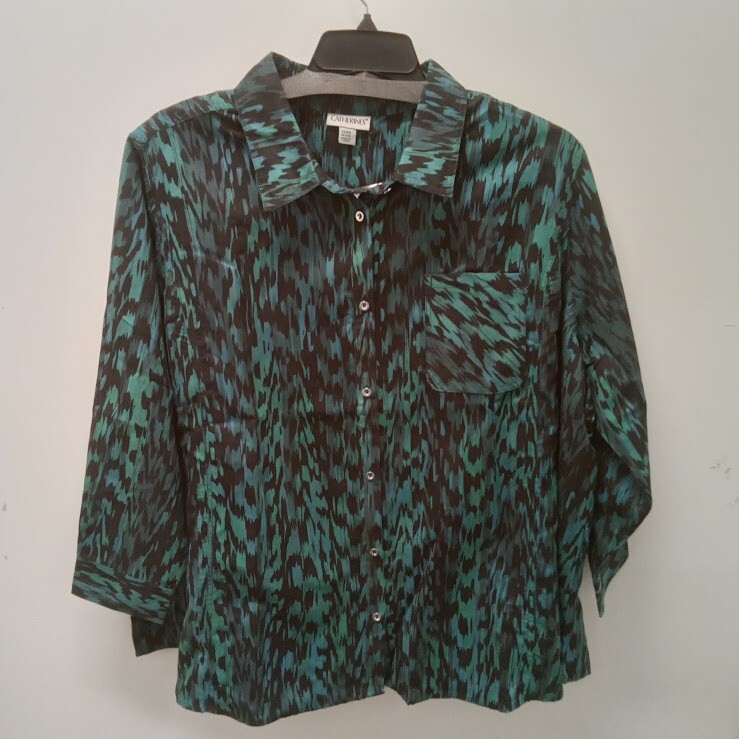 NWOT Catherines Multicolor Polyester Button Down Long Sleeve Top Size 3X