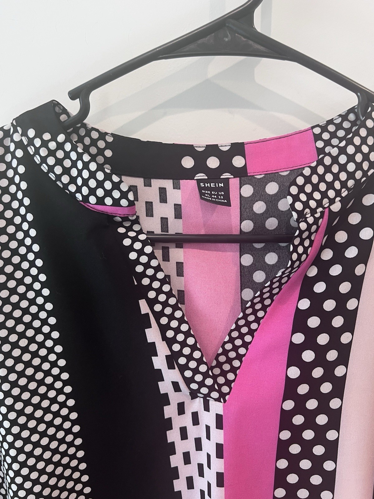 Shein Black, White, And Pink Mixed Stripe Polka Dot Top Size XL