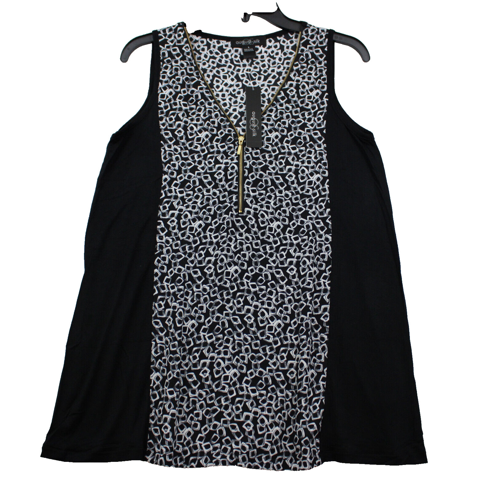 NEW August Silk Zip Neck Tunic Tank Women’s Size Small Black & White