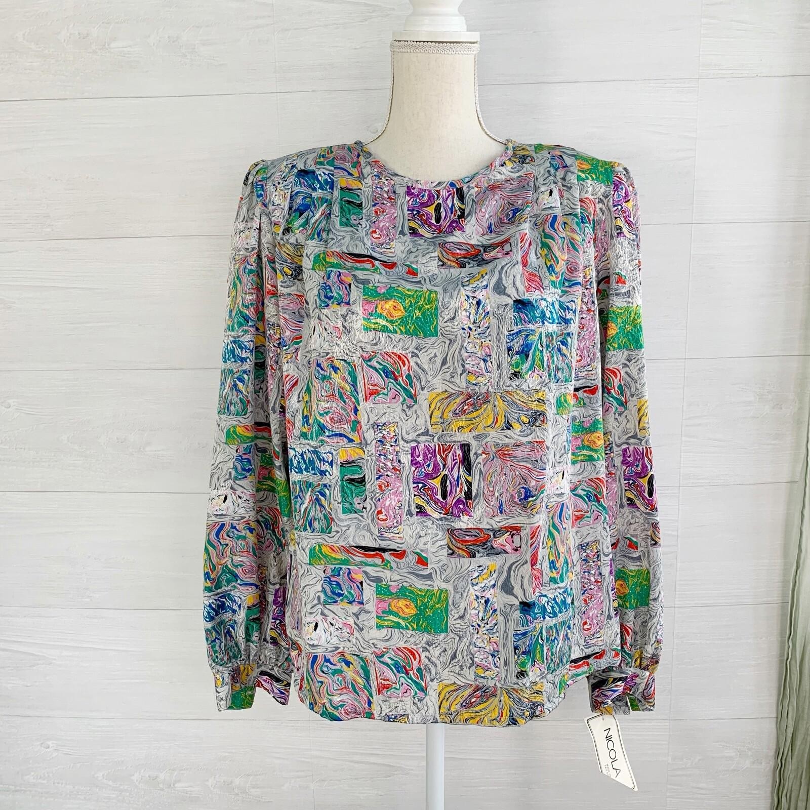 NWT Vintage Nicola – Marbled pleated shoulder long sleeve top, sz 16