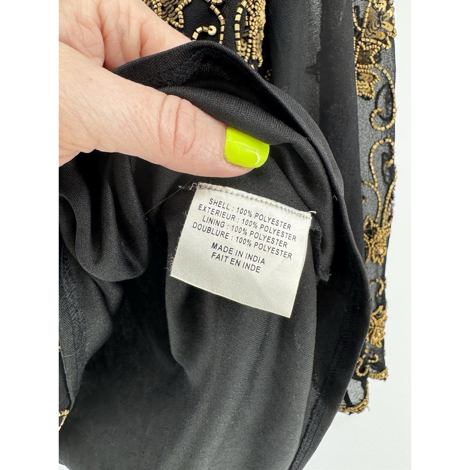 Jacques Vert Beaded Top Sheer Black Gold Beads Size 12 Vintage NWT Flaw