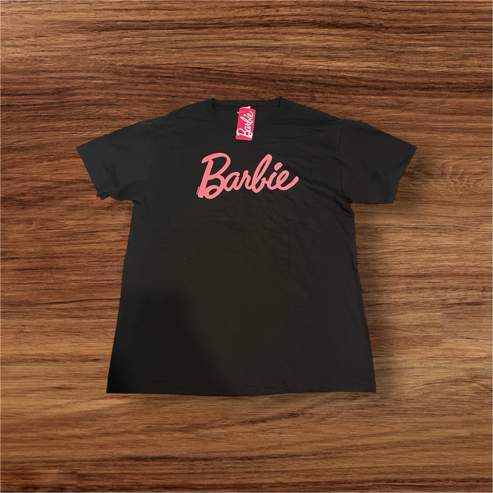 Barbie Women’s Short Sleeve Black T-shirt Size XL, Pink Retro Logo