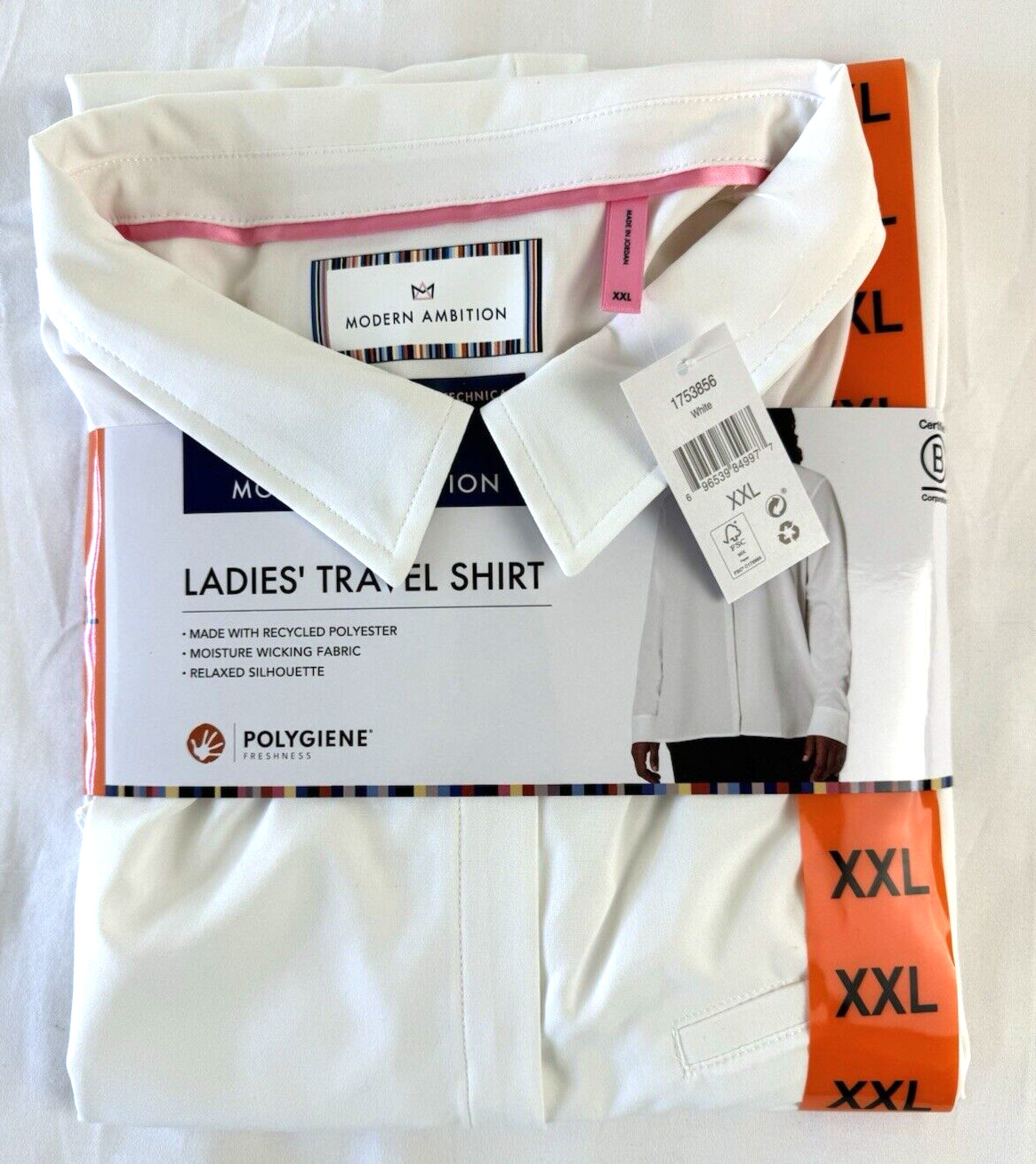 Modern Ambition Women’s Travel Shirt White Size XXL Polyester/Spandex Relaxed