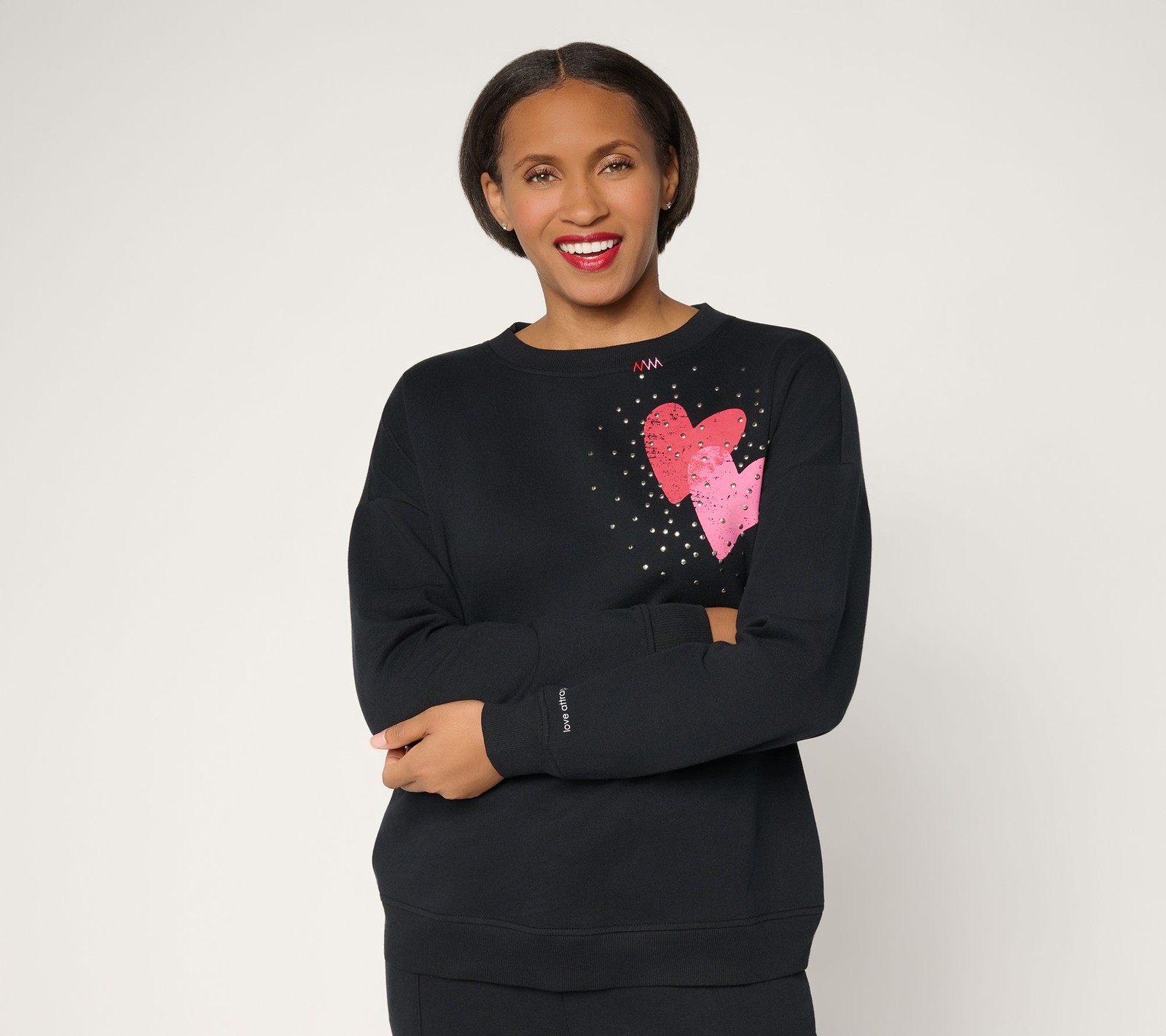 Peace Love World Ali and Mally Fleece Heart Pullover Black M New