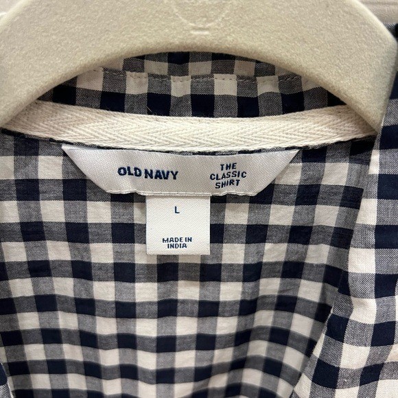 Old Navy The Classic Shirt Navy Blue White Gingham Button Up Womens Size Large