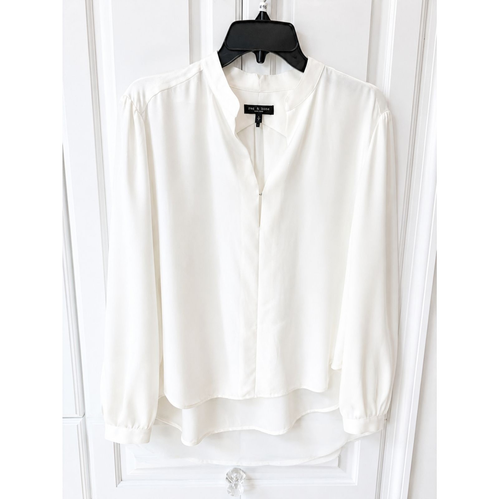 rag & bone New York White Blouse Womens Small Split Neck Long Sleeve Career Top